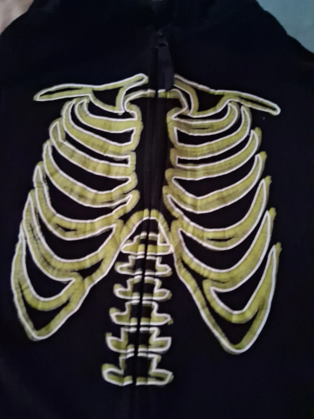 Cat & Jack Black Hoodie Bodysuit with Neon Green Skeleton Print